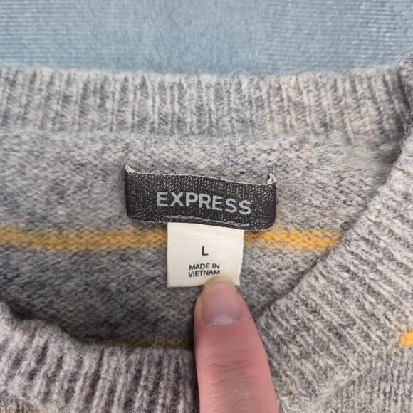 Express Women's Lambswool Sweater Gray With Yellow Stripes Size Large - Picture 3 of 7